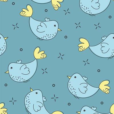Colorful doodle bird seamless pattern. Collection of hand drawn birds