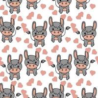 seamless pattern, hand-drawn funny gray-pink donkeys in gentle tones, print for children, textiles, paper