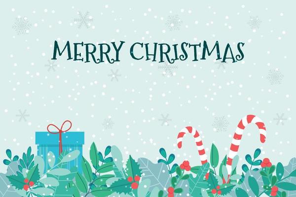 Vector horizontal Christmas banner template with plants