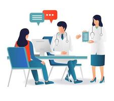 A patient consults a doctor and nurse vector