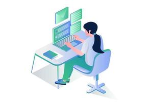 Girl working at computer sending email vector