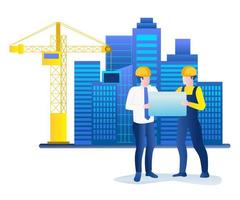 Foremen and builders make building construction in flat design vector