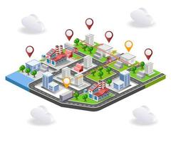 Logistics delivery truck in isometric map illustration vector