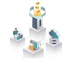 Worker with server and cloud in isometric illustration vector