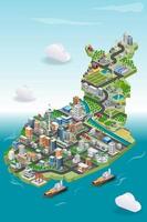 View of buildings and housing with farm in isometric illustration map vector