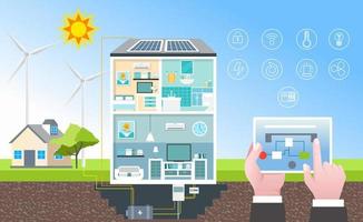 Saving solar panel energy for smart home vector