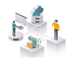 flat isometric vector illustration, Staff IT Security, Cloud VoIP and eFax