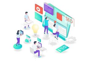 the concept of isometric flat illustration seo optimization and web developer vector