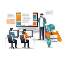 Studying in class with laptop in flat design vector