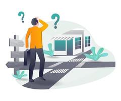 The concept of isometric illustration  a person is confused looking for road directions vector