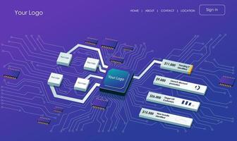 Isometric flat illustration concept. Process the network chips