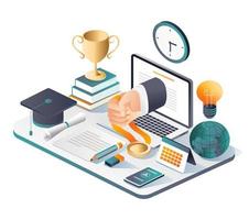 Champion student study table in isometric illustration vector