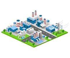 Flat isometric vector illustration, Power generation orthogonal and Factory industrial view