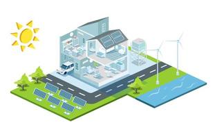 Saving solar panel energy for smart home vector