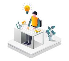 Writing ideas on the desk in isometric illustration vector