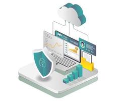 seguridad de datos del servidor en la nube y análisis de negocios de inversión vector