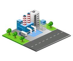 Flat isometric vector illustration, Factory building on city street