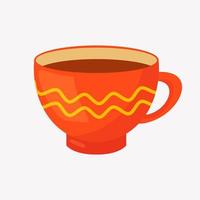 A red cup of cocoa with a yellow pattern. Cartoon-style illustration on a white background vector