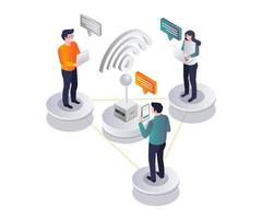 Using wifi for network communication in isometric design vector