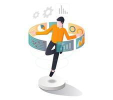 Men are using apps easily in isometric illustration vector