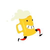 Illustration of a running mug of beer. Vector. Foamy drink. Icon for site on white background. Sign, logo for a store or brewery. Delivery of delicious beer. vector