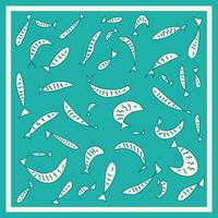 Hand drawn square pattern with fishes. vector