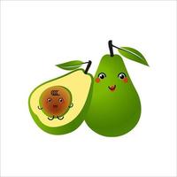 Avocado characters design on white background. Happy smiling mom of avocado with kid. Vector illustration