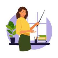 Online education concept. Woman teacher. Vector illustration. Flat.