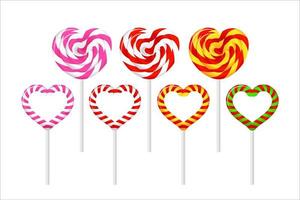 Colorful heart lollipops. Vector illustration for Valentine's Day, wedding, Birthday. Vector set on white background.