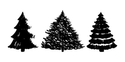 Hand sketch Christmas tree. Set of drawn Christmas trees. Vector illustration. Flat