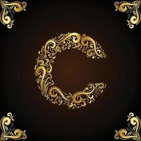 letter C vintage flower concept art in gold color vector