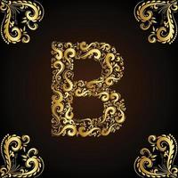 letter B vintage flower concept art in gold color vector