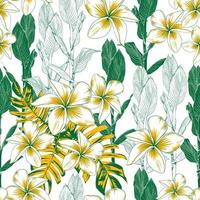 Seamless pattern floral Frangipani flowers and Canna lilly leaf abstract background.Vector illustration watercolor hand drawning.fabric fashion design vector