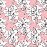 Seamless pattern floral with Orchid flowers abstract pink pastel background.Vector illustration  hand drawning line art.For fabric pattern pint design. vector