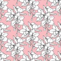 Seamless pattern floral with Orchid flowers abstract pink pastel background.Vector illustration  hand drawning line art.For fabric pattern pint design. vector