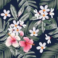 patrón sin costuras floral con hibisco rosa pastel y flores de frangipani fondo abstracto.Ilustración de vector dibujado a mano.Para el diseño de impresión de moda de tela o empaque de producto.