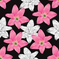 Seamless pattern floral with pink Lily flowers abstract background.Vector illustration hand drawn.fabric textile pattern print design vector