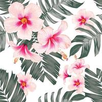 patrón sin costuras floral con flores de hibisco rosa pastel sobre fondo blanco aislado.Ilustración de vector dibujado a mano.Para el diseño de impresión de moda de tela o empaque de producto.