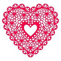 Red lace ornament heart. Vector flat isolated illustration.