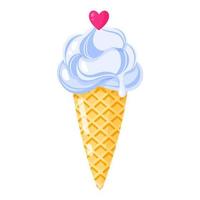 cono de helado azul o sundae con corazón. vector