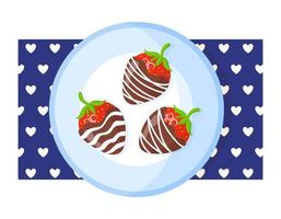 desayuno navideño fresas en glaseado de chocolate. vector