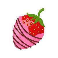 Glazed ripe strawberry in pink and dark chocolate vector