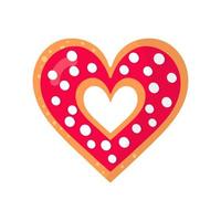 Gingerbread heart cookie with red icing and pastry topping. vector