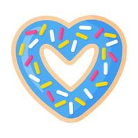 Donut azul en forma de corazón de san valentín con glaseado. vector