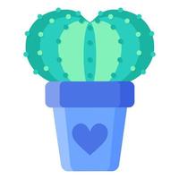 Blue flower pot with prickly cactus or succulent vector