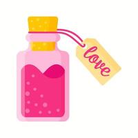 poción de amor en botella rectangular rosa para la boda o el día de san valentín. vector