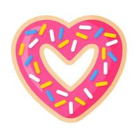 donut rosa en forma de corazón de san valentín con glaseado. vector