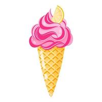 Pink Ice cream cone or sundae with lemon. vector