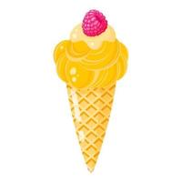 cono de helado amarillo o sundae con frambuesa. vector