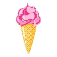 Pink Ice cream cone or sundae with topping. vector